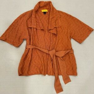 St. John Short Sleeve Knit Cardigan Belted Layering Orange Size M